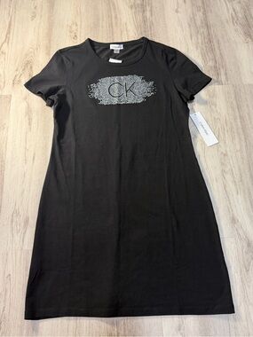 Calvin Klein Black Tee Dress with Silver Crystal CK